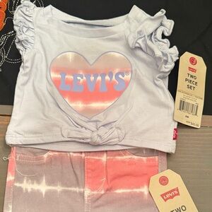 Levi's White and Pink Heart Top with Shorts